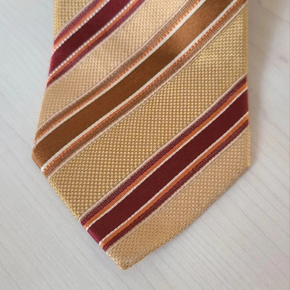 🇩🇪HUGO BOSS tie, striped, yellow and burgundy - Picture 2 of 11
